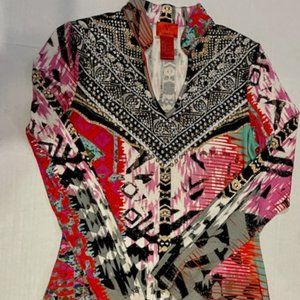 V CRISTINA SIZE S   Multi-colored embellishments on the chest slinky Tunic